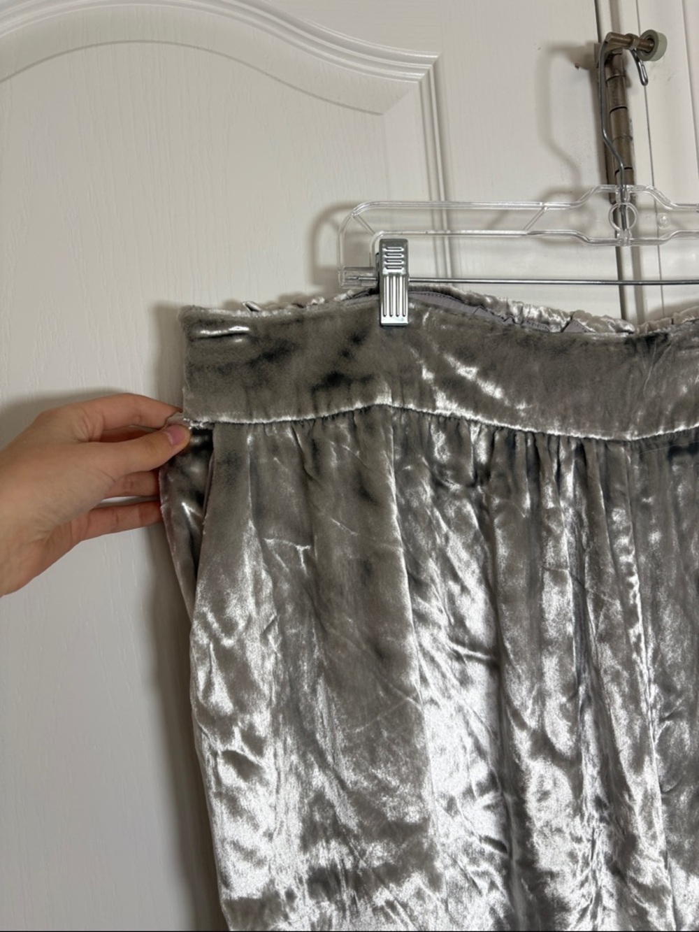 Anthropologie Maeve Anastacia Silver Velvet Pants - Picture 4 of 8